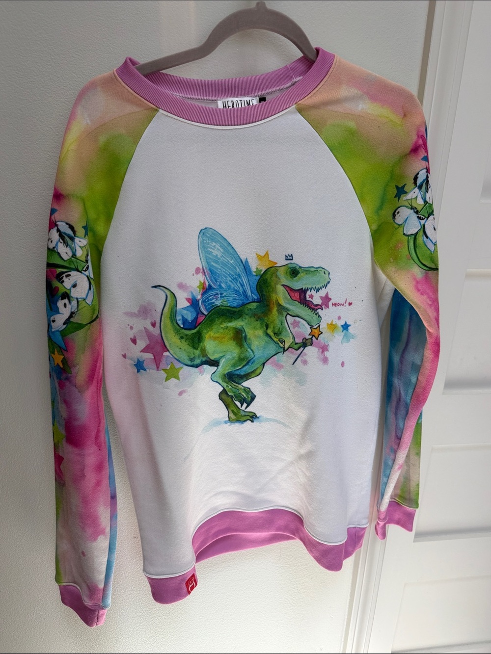 Herotime & Lora Zombie Fairy T-Rex Sweatshirt - Rare size Small White & Pink